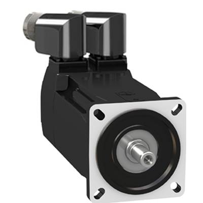 Schwarzer Elektromotor mit quadratischer Frontplatte und sichtbarer Welle, geeignet für industrielle Anwendungen.