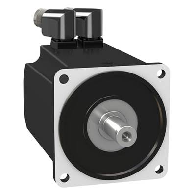 Ein schwarzer Elektromotor mit zylindrischer Achse und zwei Anschlüssen oben. Der Motor ist für den industriellen Einsatz geeignet.