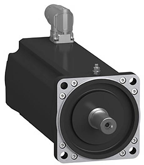 Ein schwarzer Elektromotor mit Metallflansch und elektrischem Anschluss oben, geeignet für industrielle Anwendungen.