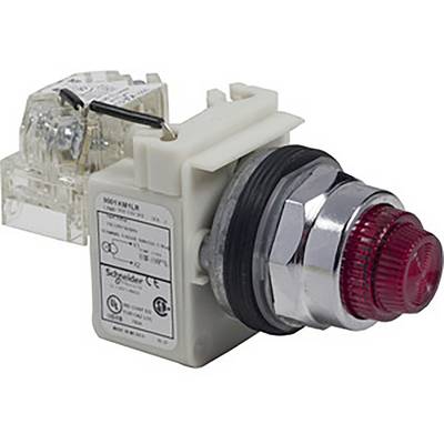 Ein roter Druckknopf von Schneider Electric mit silbernem Gehäuse, geeignet für industrielle Steuerungsanwendungen.