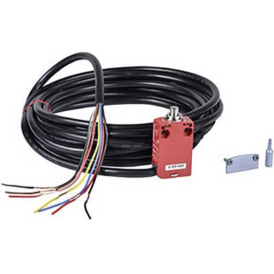 Ein rotes Sicherheitslichtgerät mit langem Kabel und offenliegenden Drähten; benutzt zur Sicherheitsüberwachung in technischen Anlagen.