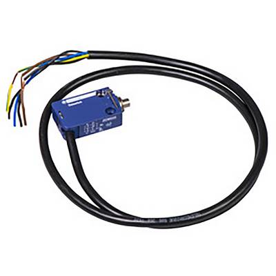 Ein blaues elektrisches Sensorkabel mit einem quadratischen Stecker und mehrere abisolierte Drähte am Ende.