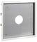 Silberne Metallplatte mit einem zentralen großen runden Loch, montiert in einem rechteckigen Rahmen, möglicherweise für industrielle Nutzung.