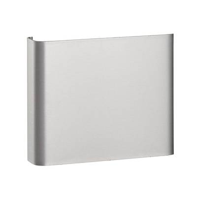 Ein silbernes, rechteckiges Metallstück mit abgerundeten Kanten, möglicherweise ein Teil einer Maschine oder Dekoration.