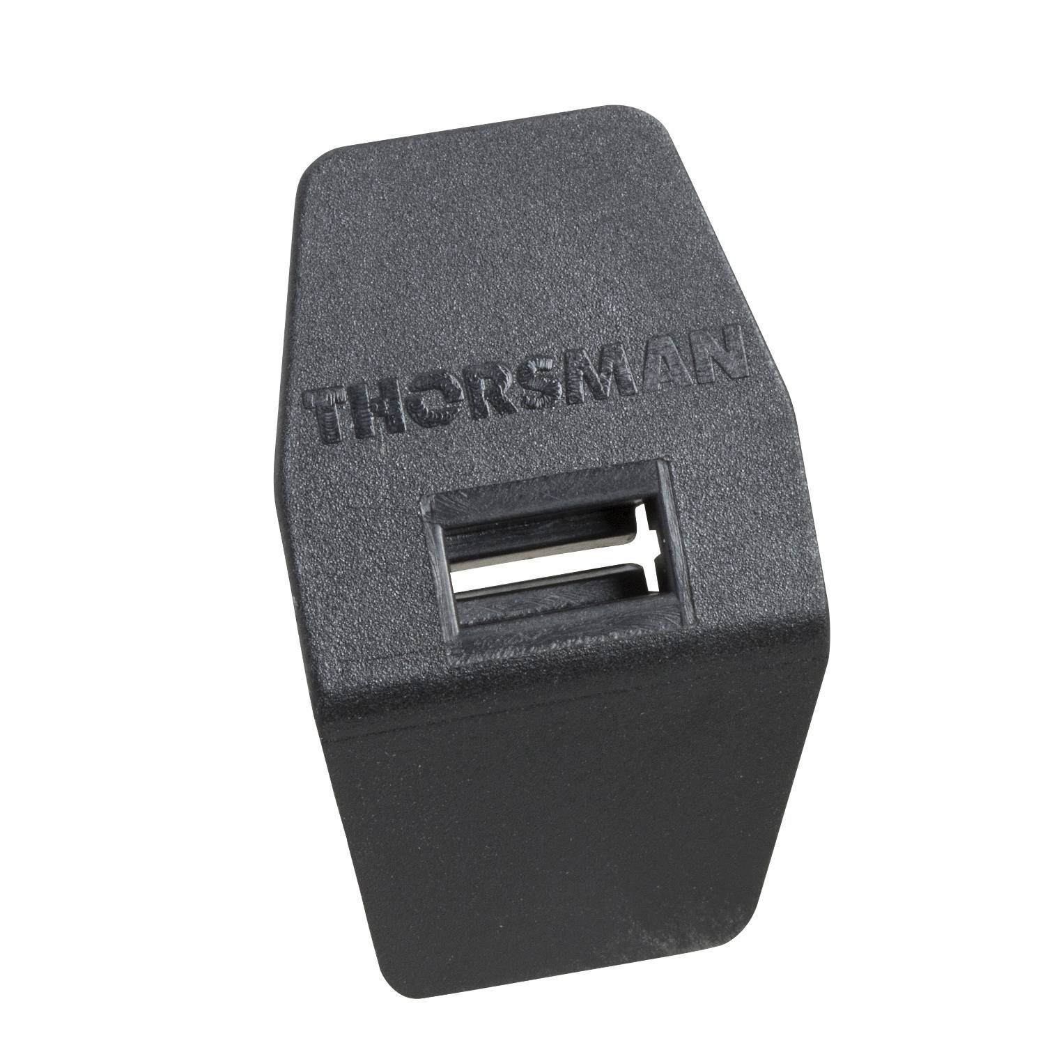 Schwarzes Plastikteil mit zwei USB-Anschlüssen und der Aufschrift 'THORSMAN'.