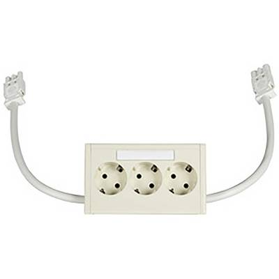 Drei Steckdosen mit zwei Kabelenden links und rechts. Geeignet für das Anschließen mehrerer elektrischer Geräte an eine Stromquelle.