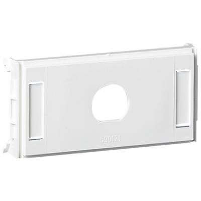 Weiße Plastikabdeckung für Steckverbinder in rechteckiger Form mit einer zentralen Öffnung und zwei seitlichen Schlitzen.