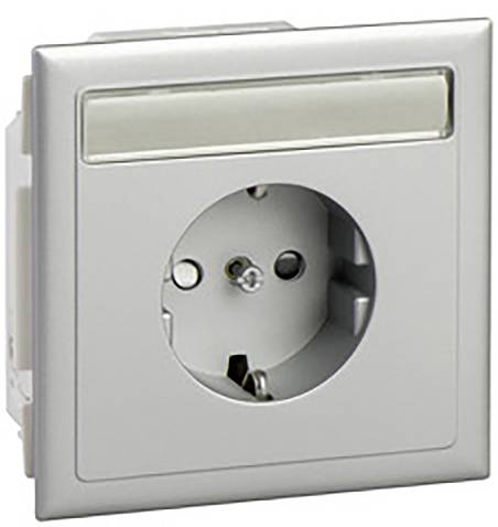 Silberne Steckdose mit Schutzkontakt und rechteckigem Rahmen; geeignet für europäische Stecker.