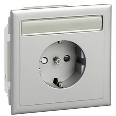 Silberne Steckdose mit Schutzkontakt und rechteckigem Rahmen; geeignet für europäische Stecker.