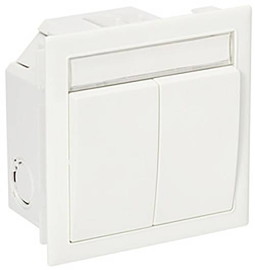 Weißer Doppelschalter für die Wandmontage, modern und rechteckig, zur Steuerung elektrischer Geräte im Haushalt.