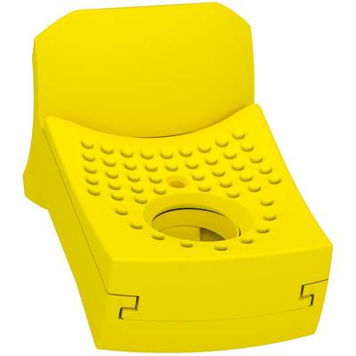 Gelbes Lego-Technikelement, das als beweglicher Teil in Konstruktionen dient, mit Noppen oben und einer runden Öffnung in der Mitte.