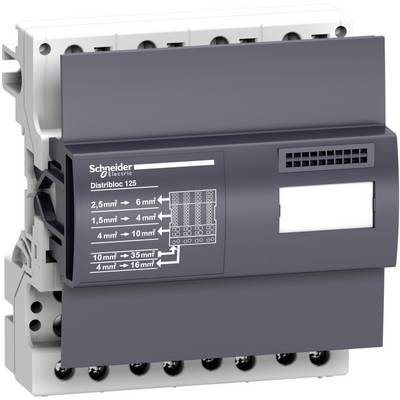 Ein schwarzer Verteilerblock von Schneider Electric mit Angaben zu Kabelquerschnitten von 2,5mm² bis 35mm² und 4mm² bis 16mm².