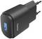 Ein schwarzes USB-Ladegerät mit europäischem Stecker von Hama, geeignet zum Aufladen elektronischer Geräte.