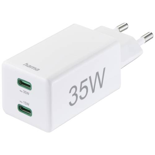 Thumbnail - hama 00201694 Schnellladegerät, 2x USB-C, Mini-Ladegerät, PD, 35 W, Weiß