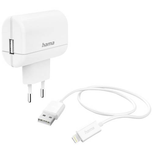 hama 00201619 Ladegerät mit Ladekabel Lightning, 12 W, 1 m, Weiß