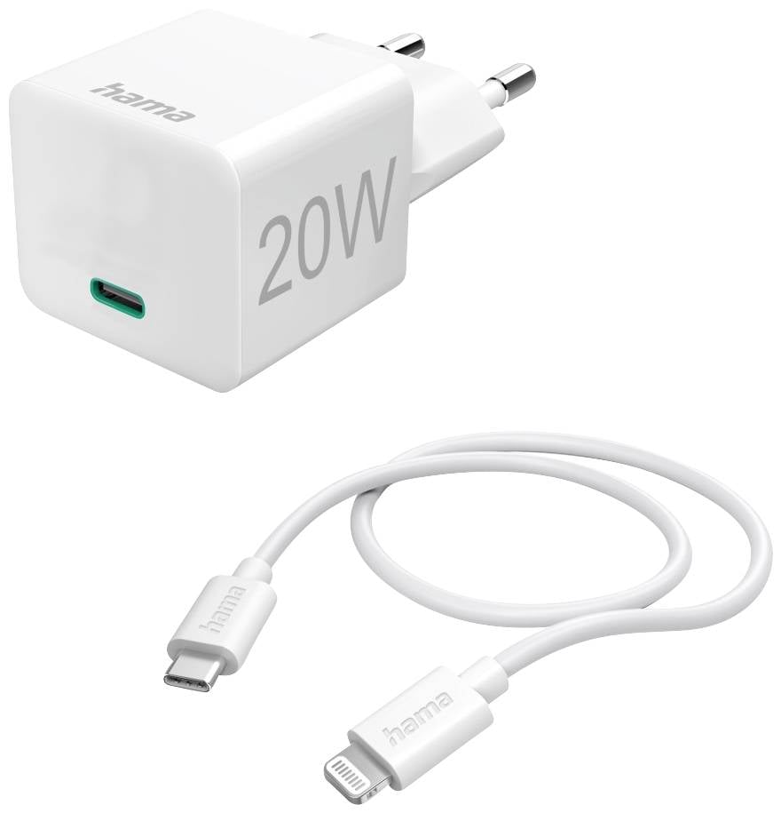 hama 00201620 Schnellladegerät mit Ladekabel Lightning, Mini-Ladegerät, PD, 20 W, 1 m, WS