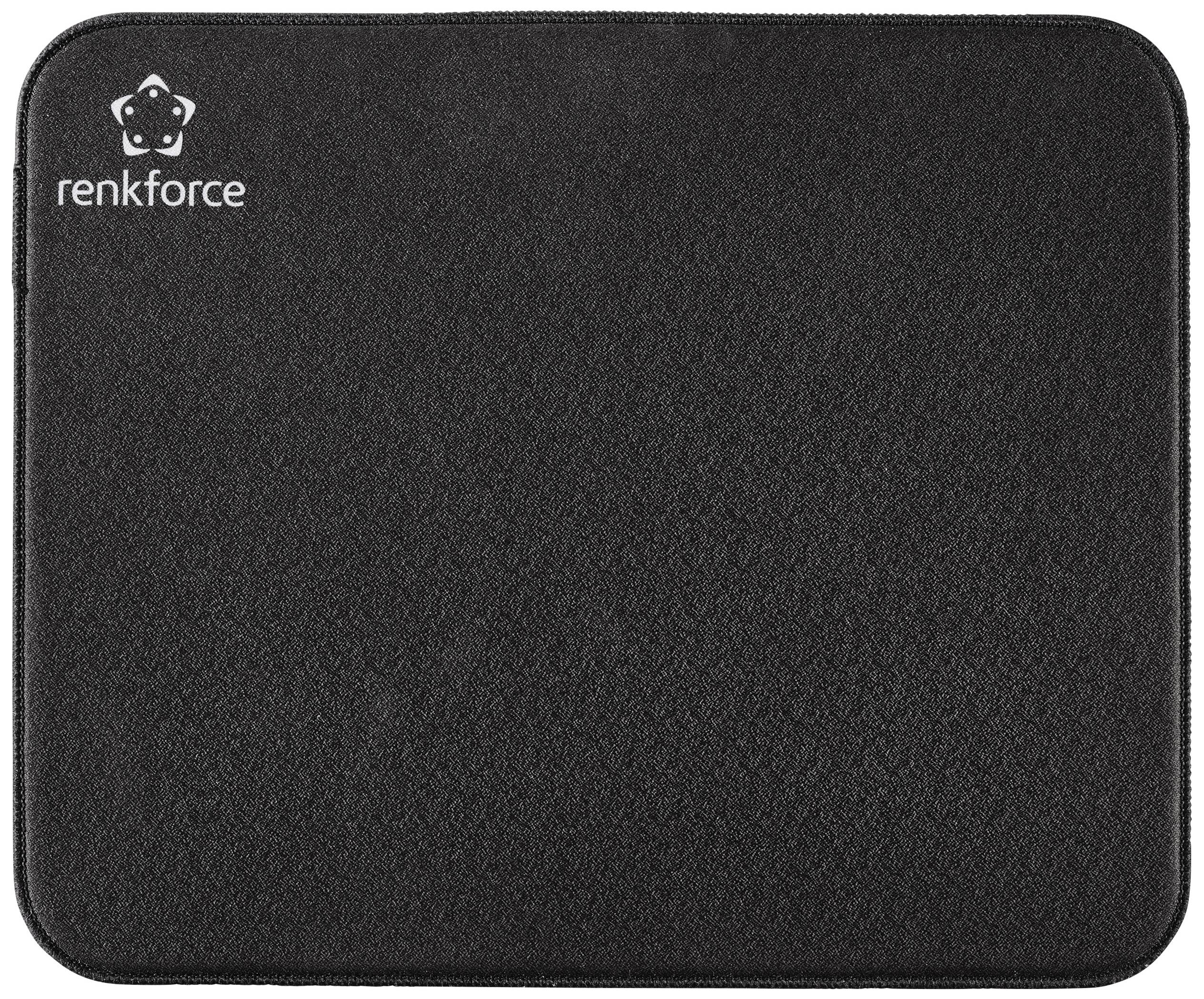 Schwarzes Mauspad mit weißem 'renkforce'-Logo in der oberen linken Ecke.