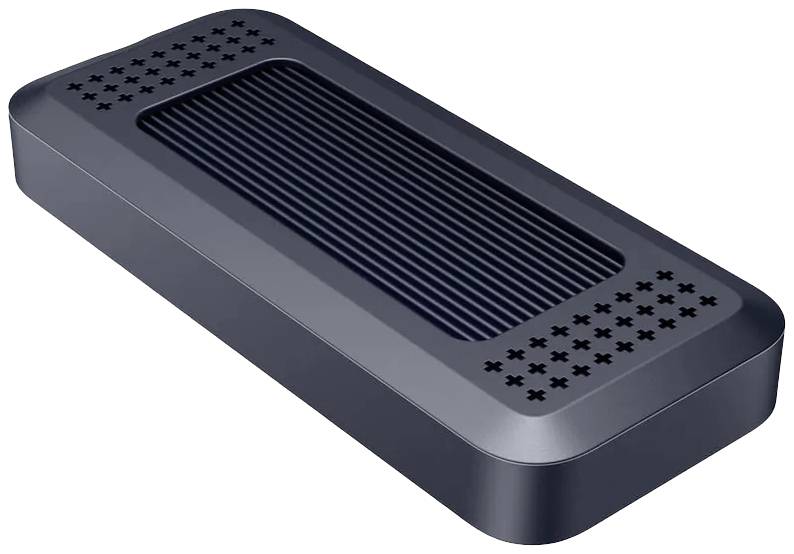 Ein rechteckiger, dunkler Lautsprecher mit abgerundeten Ecken und feinen Gittern oben zur Schallausgabe.