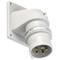 Elektrischer Wandstecker mit fünf Metallstiften, rechteckiger Basis und abgewinkeltem Gehäuse.