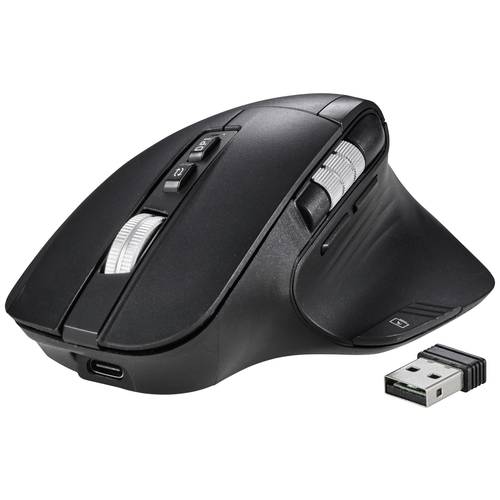 Renkforce RF-OBTM-500 Ergonomische Maus Kabellos Optisch Schwarz 8 Tasten 3200 dpi Ergonomisch, Multipair-Funktion