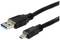 Ein schwarzes USB-Kabel mit einem Standard-USB-Stecker auf der einen Seite und einem Mini-USB-Stecker auf der anderen Seite.