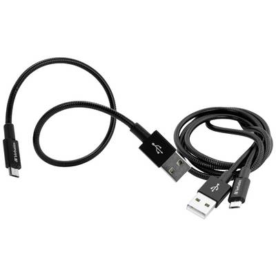 Zwei schwarze USB-Kabel: eines mit USB-A und USB-C-Steckern, das andere mit USB-A und Micro-USB-Steckern.