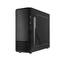 Ein schwarzes PC-Gehäuse mit einem schlichten Design, zwei USB-Anschlüssen und einem DVD-Slot an der Vorderseite.