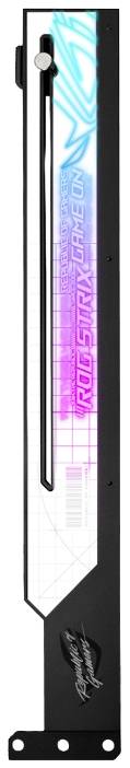 'Grafikkartenstütze mit RGB-Beleuchtung und geometrischem Design. Aufschrift "ROG STRIX ARGB".'