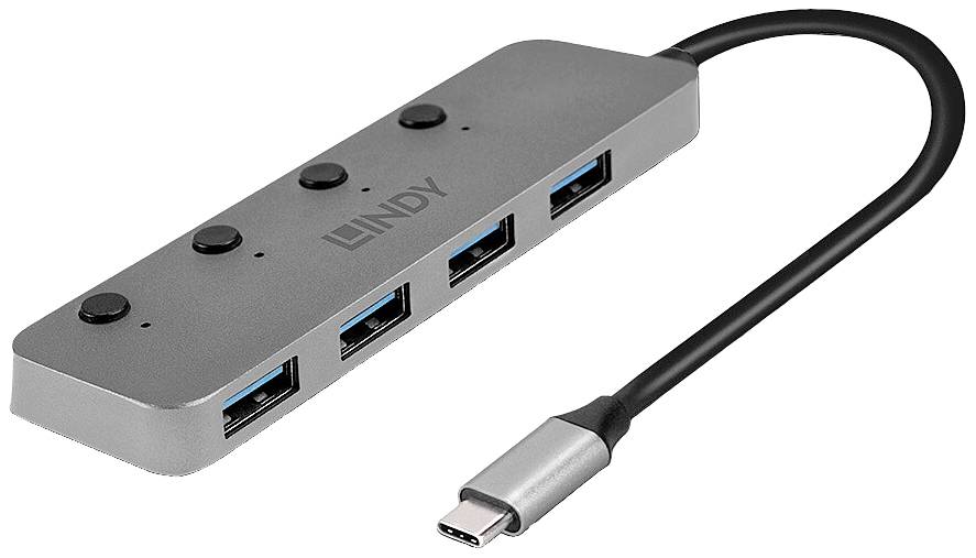 LINDY USB 3.2 Typ C Hub 4 Port mit Ein-/Ausschalter