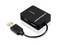Ein schwarzer USB-Hub mit vier Anschlüssen, USB-Kabel angeschlossen, Markenname 'Conceptronic'.