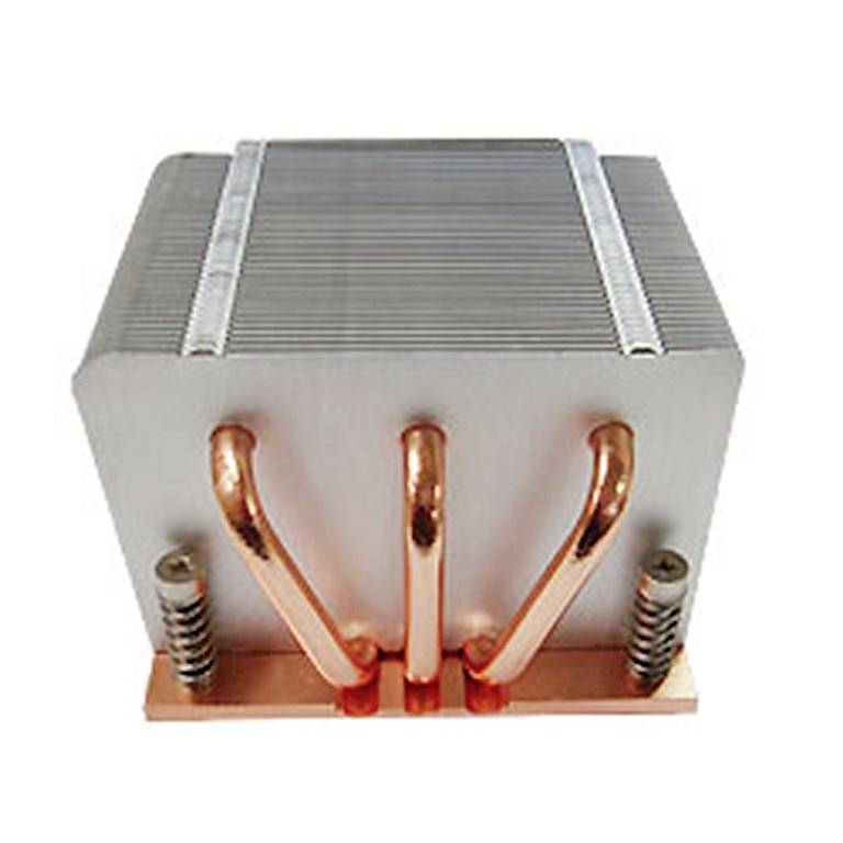 Ein Kühler mit Kupfer-Heatpipes und Aluminiumschichten, genutzt zur Kühlung von elektronischen Komponenten.