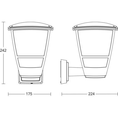 'Technische Zeichnung einer Wandleuchte': Links Seitenansicht, rechts Frontalansicht mit Maßen 242x175mm und 224mm Tiefe.