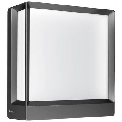 Schwarze, rechteckige LED-Außenleuchte mit diffuser Lichtabdeckung. Geeignet für moderne Fassadenbeleuchtung.