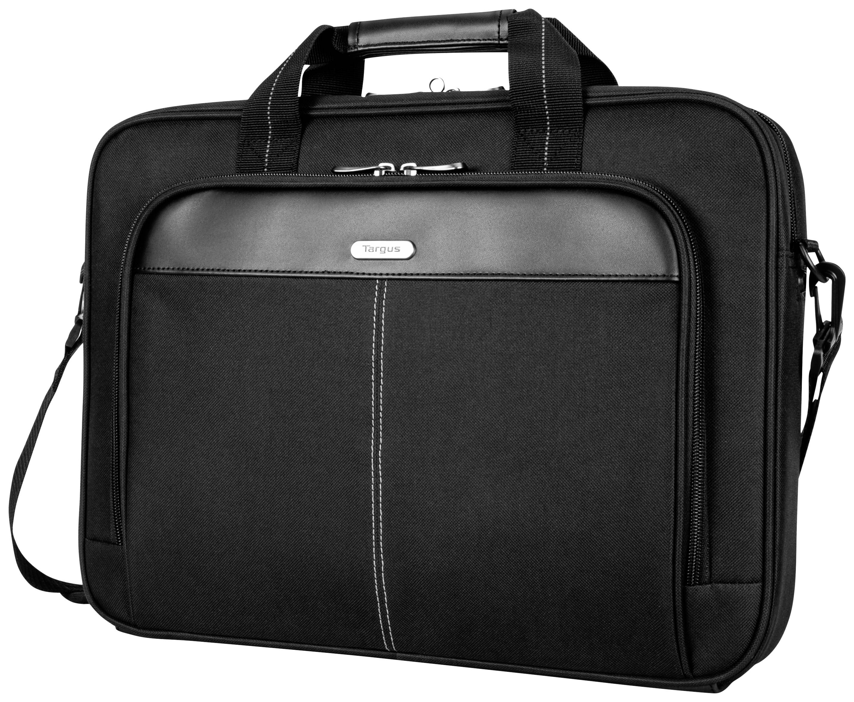 Schwarze Laptoptasche mit Tragegriff und Schulterriemen, geeignet für den sicheren Transport von elektronischen Geräten.