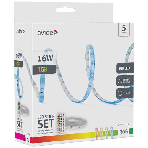 avide ALSB5050RGBMU40-5M LED-Streifen-Komplettset mit Stecker 12 V, 230 V 5 m RGB 1 St.