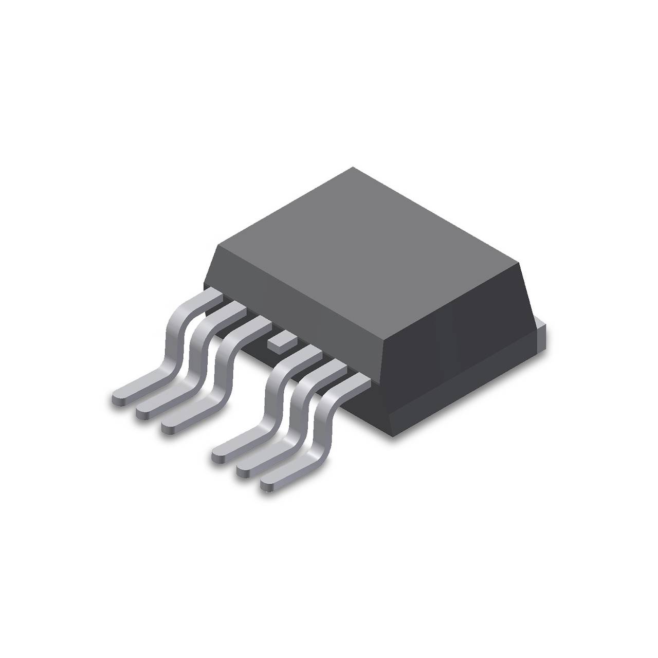 Ein schwarzer Mikrochip mit sechs silbernen Anschlussbeinchen.