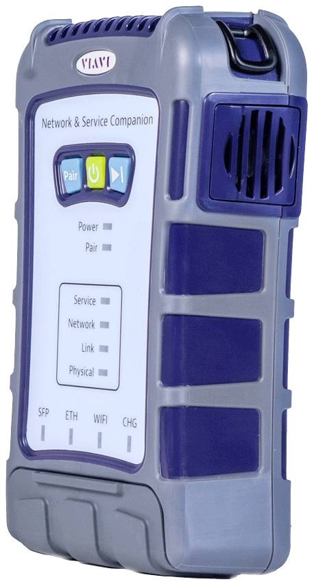 Ein tragbares Netzwerk- und Dienstbegleitgerät mit Display und mehreren Anschlüssen zur Netzwerkanalyse und Fehlerdiagnose.