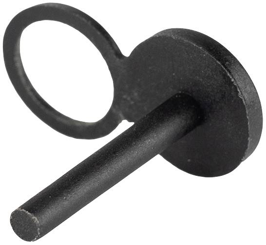 Schwarze Bierfassabdeckung mit Stab und Ring, zur Sicherung von Zapfhähnen vor unbefugtem Zugriff.