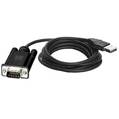 'USB-zu-Seriell-Kabeladapter mit schwarzem Kabel und Steckern. Verwendet für den Anschluss von älteren Geräten an einen USB-Anschluss.'