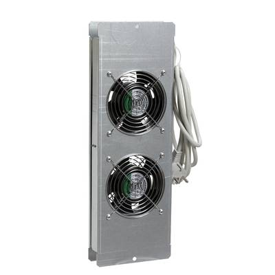 Lüfter mit zwei Ventilatoren und langem Kabel, geeignet für Kühlung oder Belüftung in technischen Geräten.