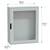 Wandschrank mit transparenter Front, 852 mm (33,5 in) breit, 1056 mm (41,6 in) hoch und 350 mm (13,8 in) tief.