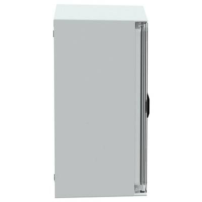 Ein vertikaler rechteckiger weißer Schrank, von der Seite betrachtet, mit einem eleganten und modernen Design und einem sichtbaren Griff an der Tür.