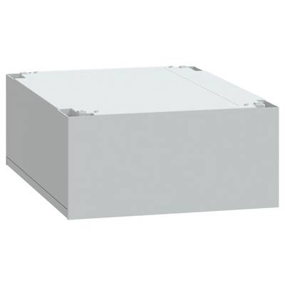 Eine schlichte graue rechteckige Box mit leicht abgeschrägten Kanten und einer ebenen Oberfläche.