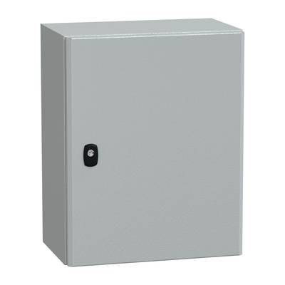 Metallene Schaltkastentür mit einem schwarzen Schlossgriff in der Mitte, bietet sicheren Zugriff auf elektrische Komponenten im Inneren.