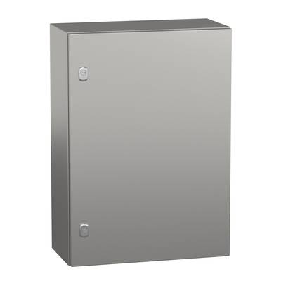 Metallschrank mit zwei Schlössern, rechteckig und grau.