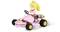 Spielzeugauto in Form eines Karts mit einem bunten Charakter im rosa Outfit am Steuer.