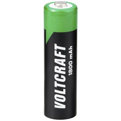 Eine schwarze Batterie mit grünem Kopf und der Aufschrift 'VOLTCRAFT 1800 mAh'.