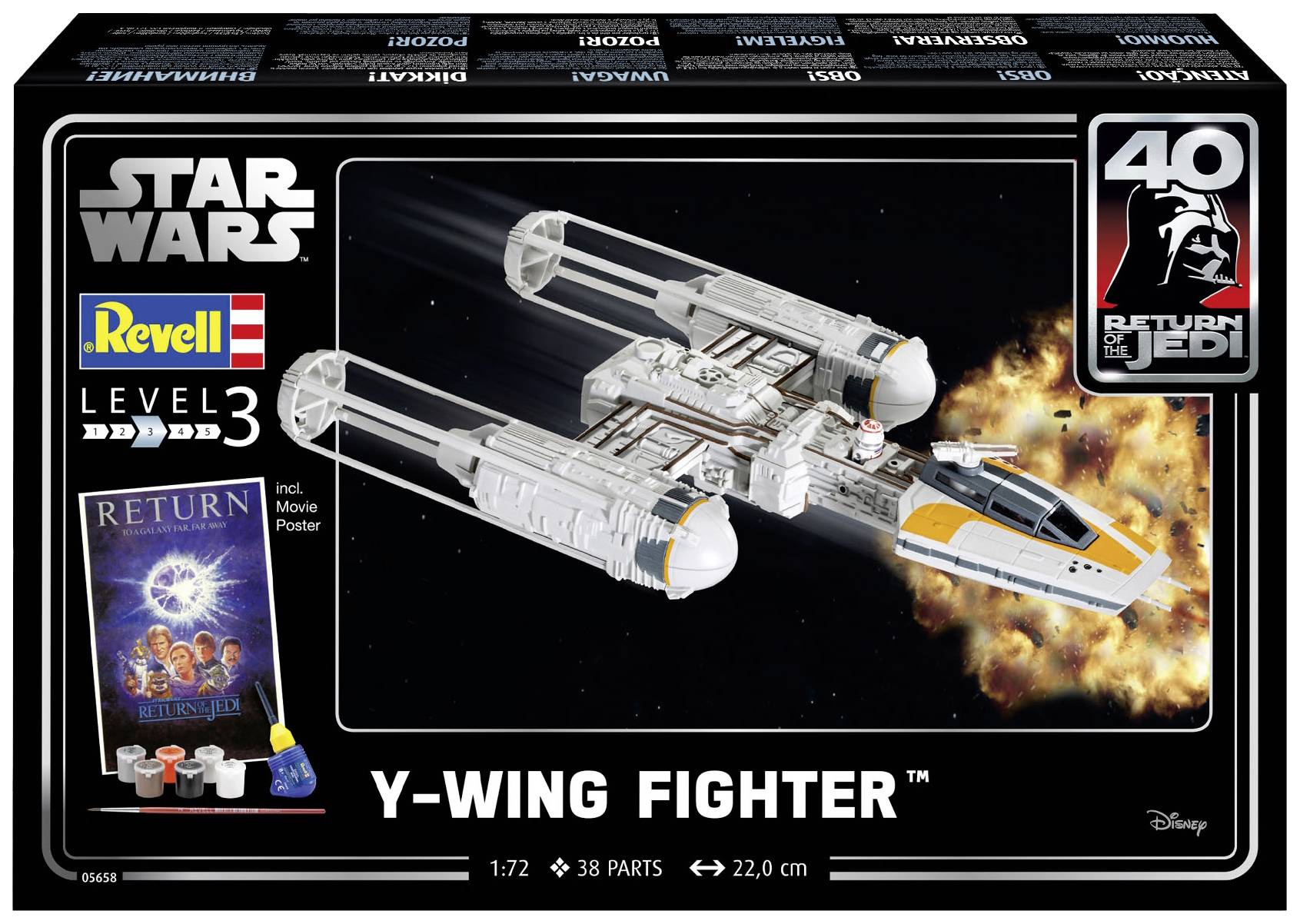 'Revell Bausatz des Y-Wing Fighters aus Star Wars, Maßstab 1:72, 38 Teile. Rückkehr der Jedi-Ritter Jubiläumsedition.'