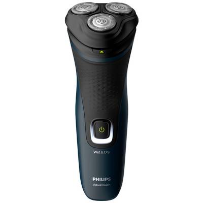 Elektrischer Rasierer mit drei rotierenden Scherköpfen, geeignet für Nass- und Trockenrasur. Modell: Philips AquaTouch.