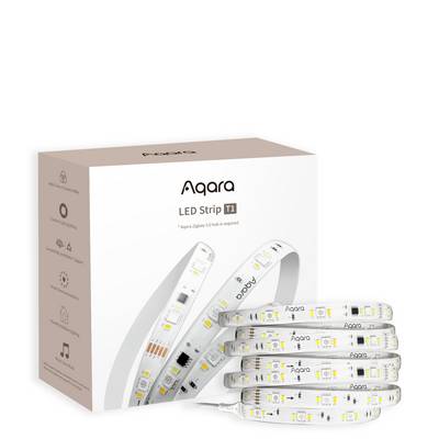 Aqara LED-Lichtstreifen T1 in Schachtel. Hauptmerkmale: 3 Meter Länge, kompatibel mit Hub und erweiterbar um bis zu 5 Meter. Verwendbar mit Musik sowie Siri und Alexa.